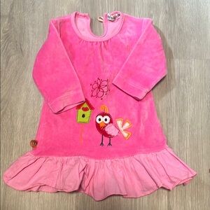 Pink Long-Sleeve Dress with Bird Design